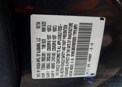 2005 Honda Odyssey Exl z USA, uszkodzony, nr VIN 5FNRL386X5B025005